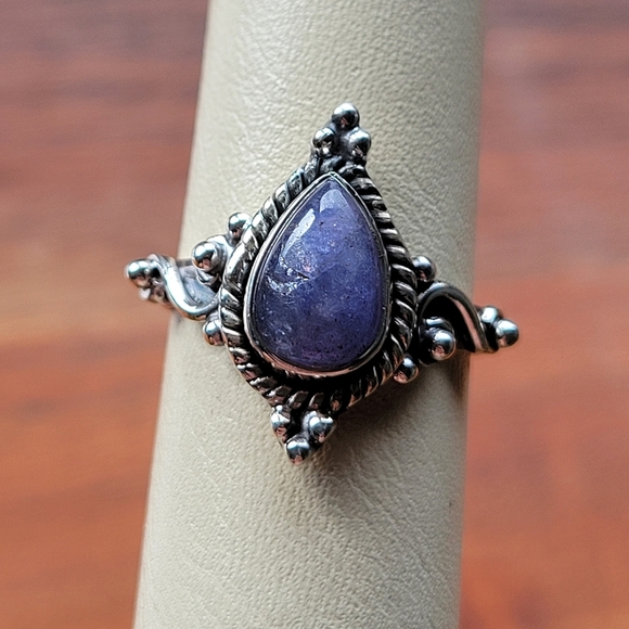 Tanzanite Handmade Pear Shape Sterling Silver Size 6.5 Ring - Picture 8 of 8